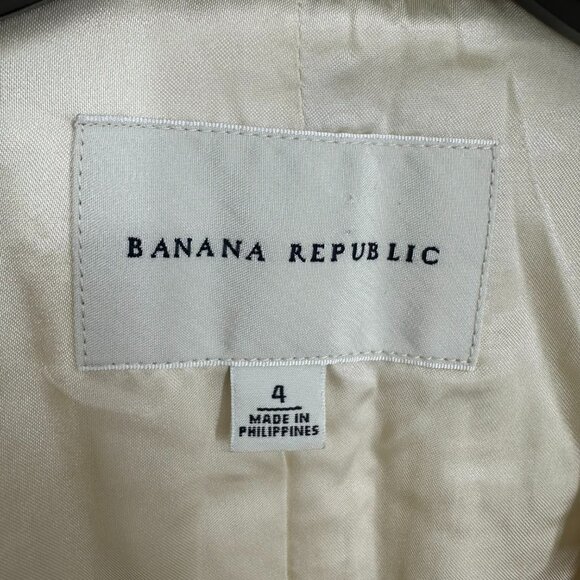 Banana Republic Tweed Moto Jacket 4 Asymmetrical Blazer Cotton Cream Snap Button - Picture 3 of 7